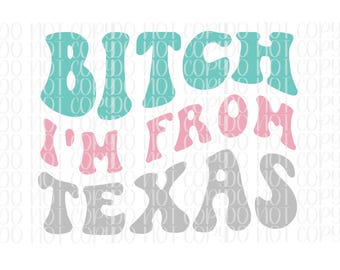 Hündin bin ich aus Texas Retro PNG | Curvy Schrift (Digitaler Download)