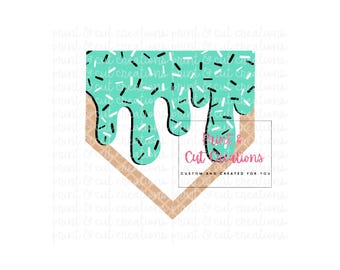 Sprinkle Drip Baseball Home Base PNG: Mint Ice Cream (Digital Download)