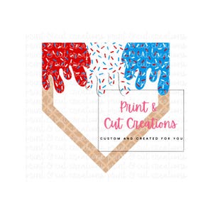 Red White Blue Sprinkle Drip PNG: Baseball Design (Digital Download)