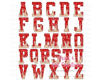 Red Sprinkle Drip Alphabet PNG: Baseball Font (Digital)