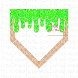 Neon Baseball Drip PNG: Sprinkle Ice Cream Plate (Digital Download)