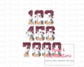 Baseball Drip Numbers PNG: Maroon and White (Digital Download)
