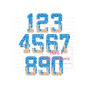 Bright Blue Sprinkle Drip Numbers | Cotton Candy Drip | Baseball Life | Sprinkle Drip | Ice Cream Drip | Baseball Drip | Baseball Drip PNG