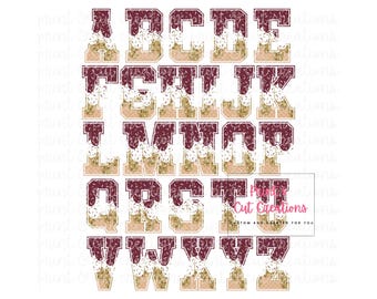 Maroon & Gold Drip Varsity Font: PNG Letter Set (Digital Download)