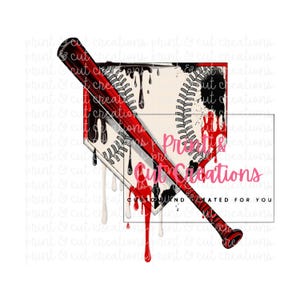Baseball Drip PNG: Röd & Svart Glassdesign (Digital Nedladdning) bild 1