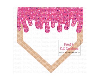 Pink Drip Sprinkle Home Plate | Cotton Candy Vanilla Strawberry Drip | Baseball Life | Sprinkle Drip | Ice Cream Drip | Baseball Drip