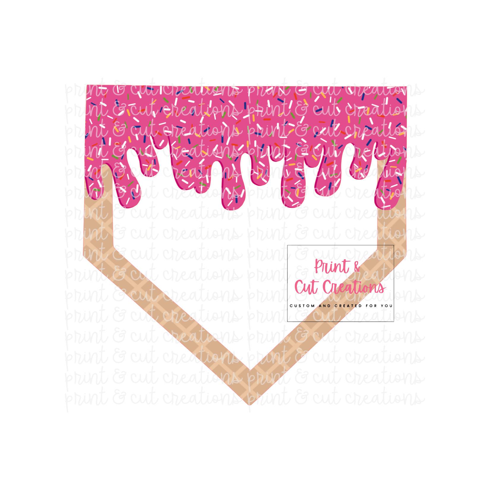 Pink Drip Sprinkle Home Plate | Cotton Candy Vanilla Strawberry Drip | Baseball Life | Sprinkle Drip | Ice Cream Drip | Baseball Drip