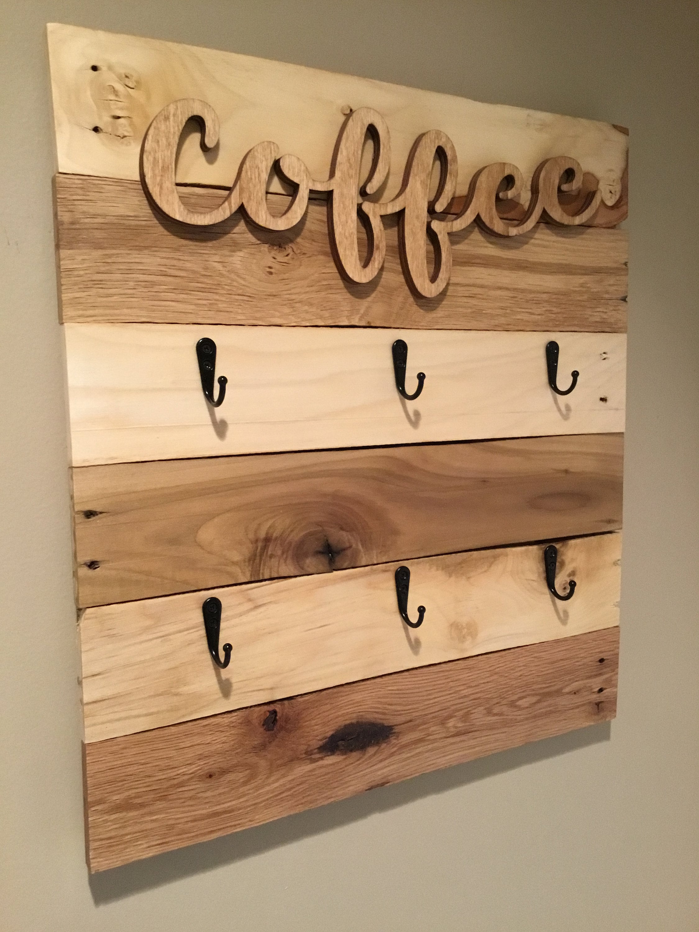 Coffee Cup Rack, Distressed Weathered Brown Farmhouse Decor Coffee Sign ...