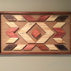 Geometric Wooden Wall Art Distressed Weathered Farmhouse Handmade and Stained Reclaimed Wood Decor Plaque Sign Country