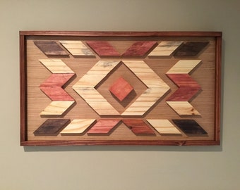 Geometric Wooden Wall Art Distressed Weathered Farmhouse Handmade and Stained Reclaimed Wood Decor Plaque Sign Country