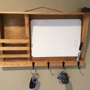 Memo Board  Key Holder Mail Holder Distressed Dry Erase Memo Board Weathered Farmhouse Large Top Shelf Puritan Pine Entryway Organizer