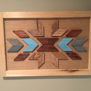 Geometric Wooden Wall Art Distressed Farmhouse weathered Handmade and Stained Reclaimed Wood Decor Plaque Sign Country