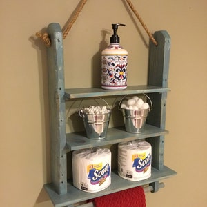 Bathroom Shelf Organizer Distressed Weathered Farmhouse Blue Towel Rack Wooden Decor Hanging Wall Storage Shelves Kitchen Spice Rack