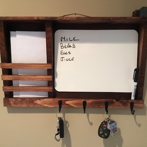 Memo Board  Key Holder Mail Holder Distressed Farmhouse  Dry Erase Memo Board Large Top Shelf Chestnut Entryway Organizer