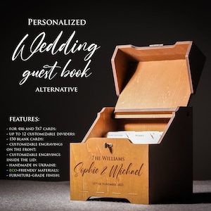 Alternativa para livro de convidados de casamento, caixa de convidados vintage 4x6 / 5x7, caixa de conselhos de casamento, caixa de cartão de madeira com fechadura, caixa de convidados personalizada
