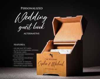 Wedding Guest Book Alternative, Vintage guest box 4x6 / 5x7, Wedding Advice Box, Wooden card box with lock, Custom guest box