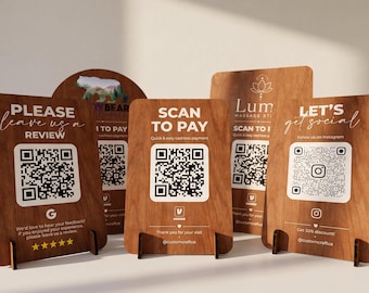 Custom QR Code Sign, Scan to Pay Wooden Plaque, Social Media Sign for Business Logo, Venmo Display Stand, WiFi Table Menu