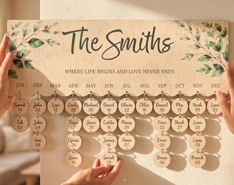 Perpetual Family Birthday Calendar, Personalized Birthday Board with Hanging Tags, Celebration and Anniversary Tracker
