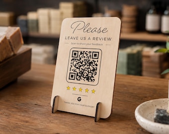 Google Review Sign Scan Me QR Code Stand, Custom Business Logo Display, Wood Connect With Us Plaque