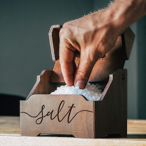 Personalized Wooden Salt Cellar with Lid - Vintage Salt Box, Custom Engraved Salt Pig, Housewarming Gift