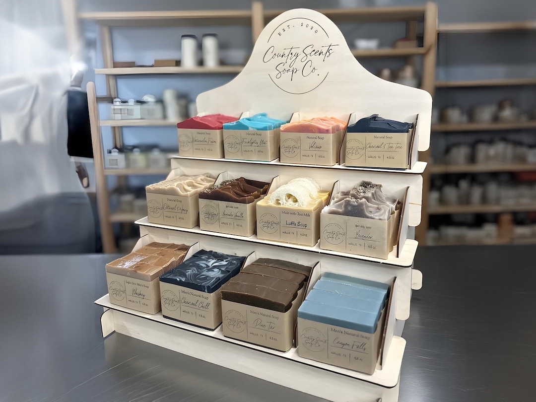 Soap Display Stand: Custom 3-tier Wooden Vendor Shelf, Tabletop Soap ...
