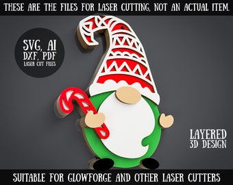 Christmas Gnome SVG Laser Cut Files, 3D Ornament (Digital Download)