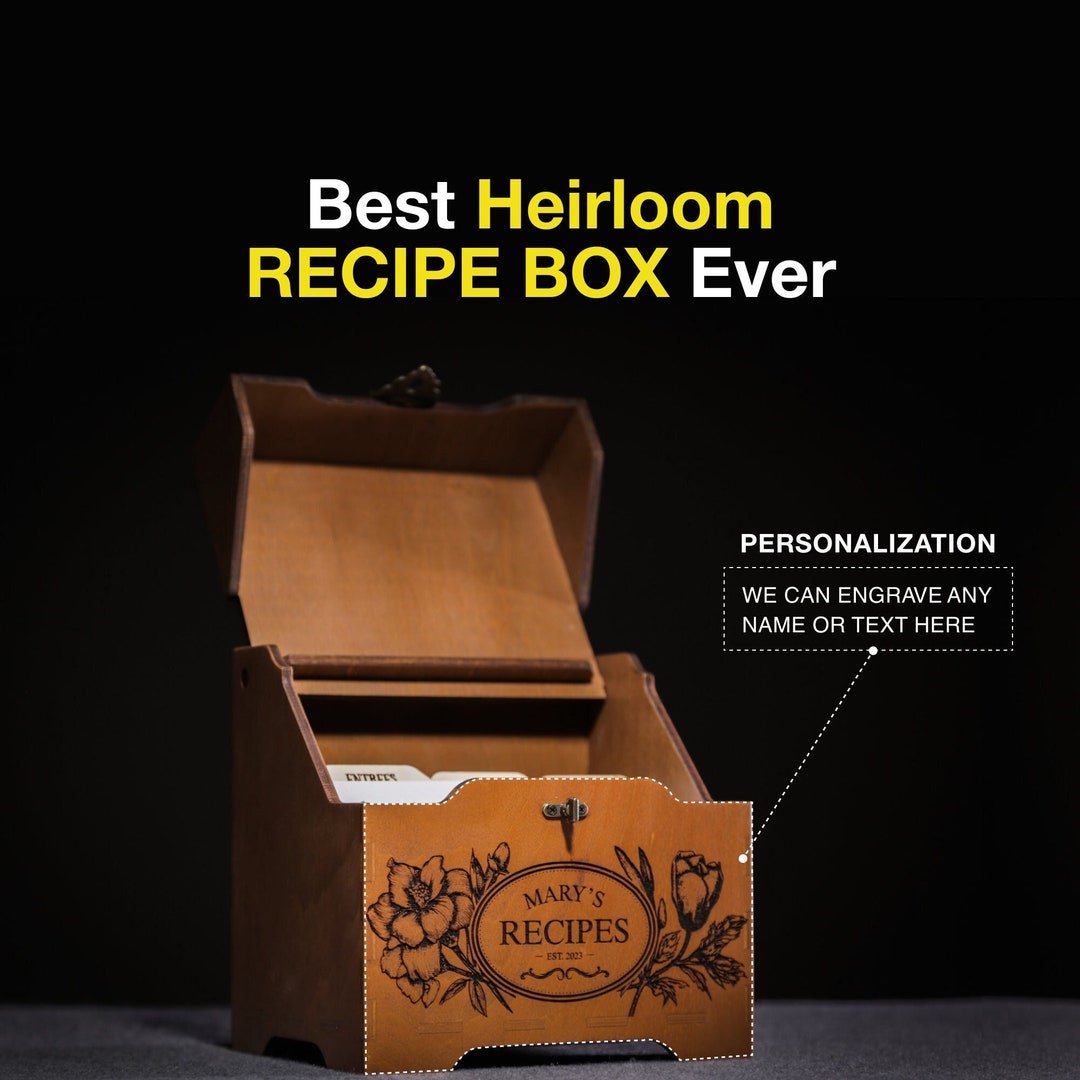 Vintage Recipe Box Gift, Family Recipe Box 4x6 and 5x7, Recipe Organizer, Recipe Card Dividers