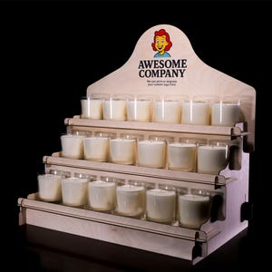 Expositor de velas de 3 niveles: expositor de madera para mostrador, expositor plegable para ferias de artesanía, expositor de jabones y velas para frascos.