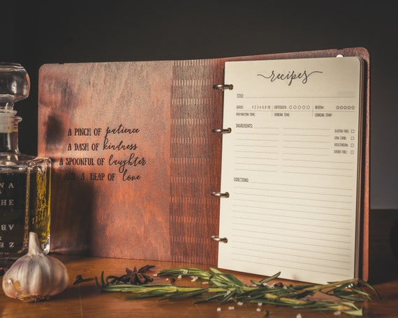 Custom Recipe Book, Engraved Recipe A5 Binder Book, Housewarming Gift, Kitchen Vintage Art Decor,  Unique Hostess Gift, Gift for Mother, Her