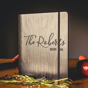 Wooden recipe book for wedding keepsake or anniversary gift