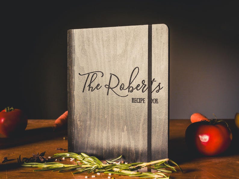 Wooden recipe book for wedding keepsake or anniversary gift
