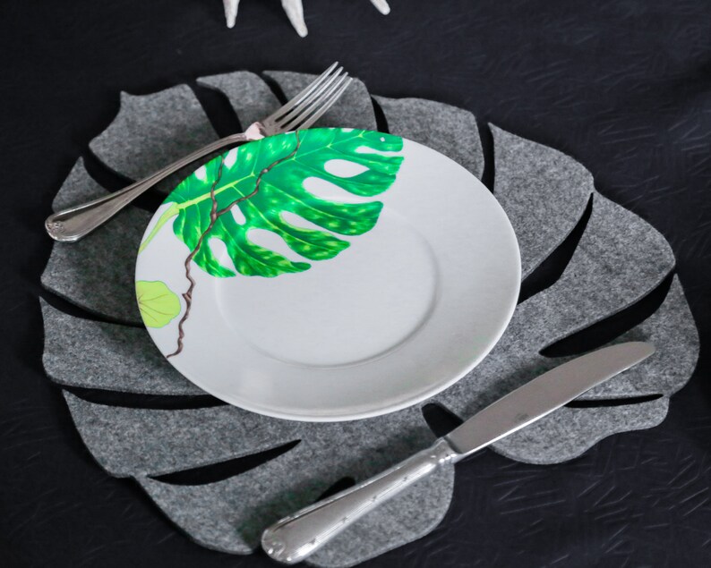 Monstera Leaf Placemats Felt Trivet Felt Monstera Place Etsy