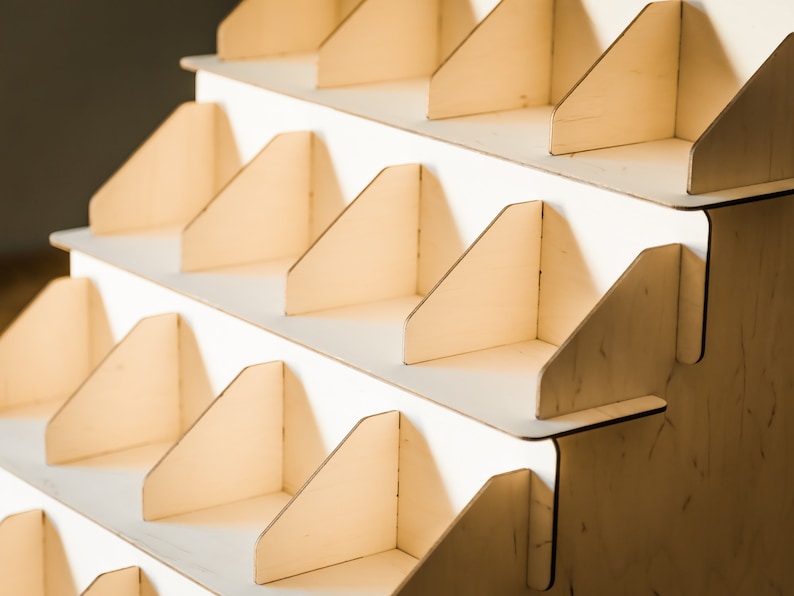 Wooden soap display stand with multiple tiers, perfect for use as a soap holder and shower organizer