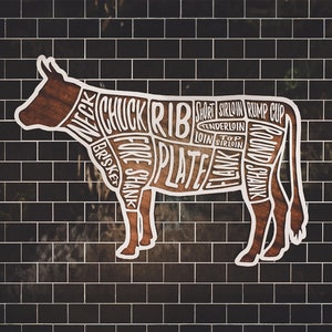 Wood Beef Meat Cuts Chart Kitchen Wall Art, Butcher Cuts Restaurant Decor, Handmade Cow Sign Farmhouse Kitchen Decor with Butcher Chart