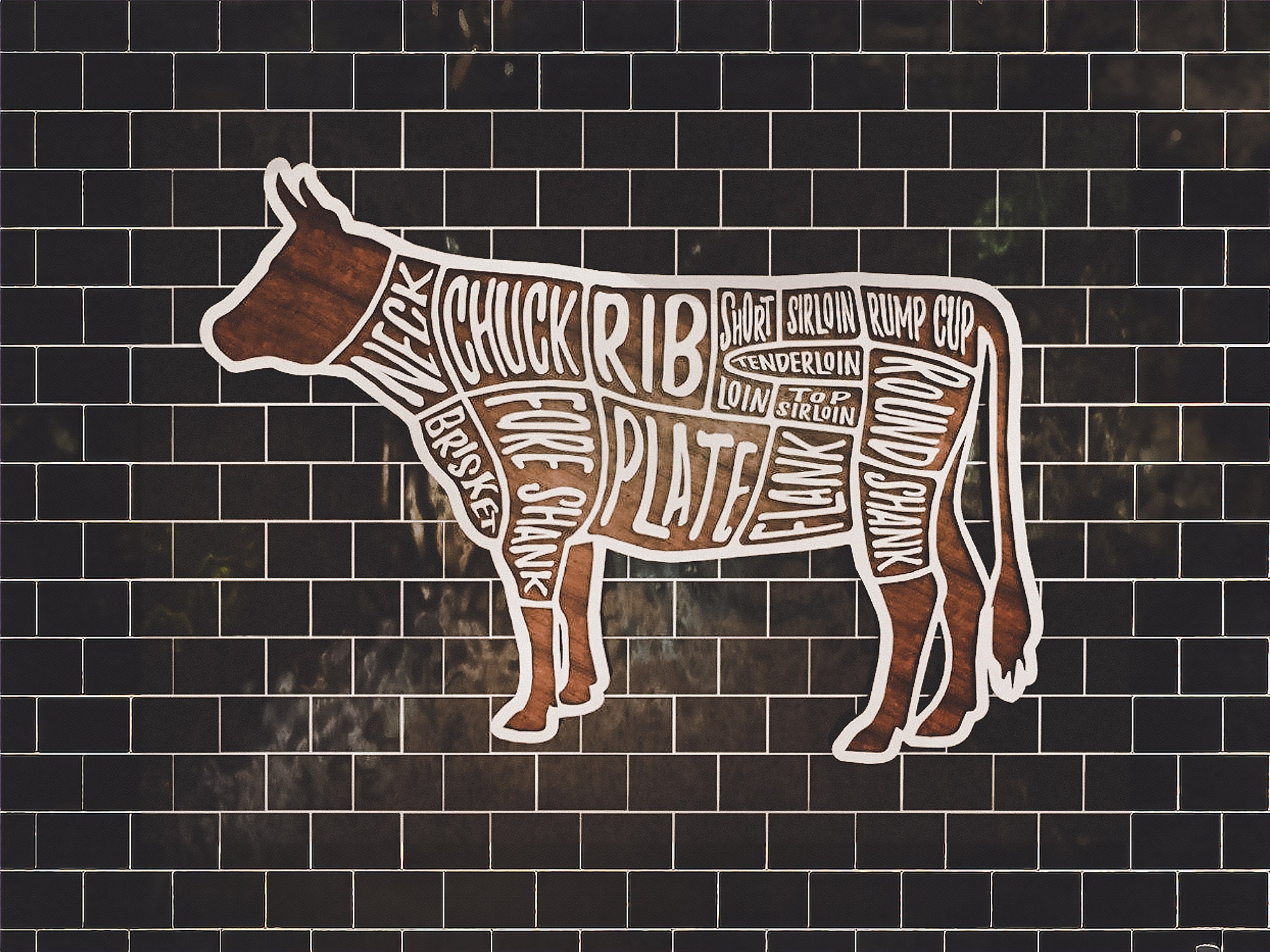 Wood Beef Meat Cuts Chart Kitchen Wall Art, Butcher Cuts Restaurant ...