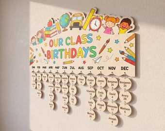 Class Birthday Calendar Board, Wooden Preschool Birthday Chart, Teacher Decor, Classroom Display, Student Reminder Sign