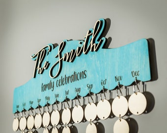 Housewarming gift for family, Blue Wooden Wall Room Decor, Celebration Board, Custom Anniversary Gift, Personalized Family Birthday Board