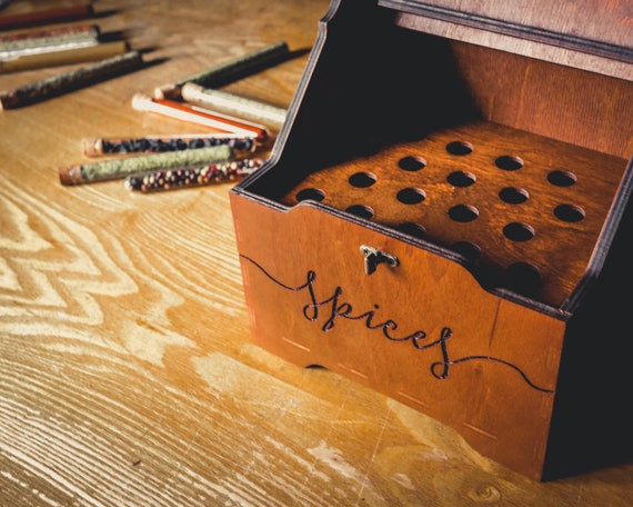 Personalized Spice Box Organizer Wooden Box, Spice Rack, Storage Box,  Decorative Box With 18 Test Tubes for Spice Organization 