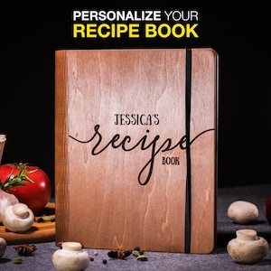 Personalized Recipe Binder, Custom Recipe Book, Wooden A5 Blank Cookbook, Housewarming Gift for Her Bridal Shower, Custom Grilling Gifts