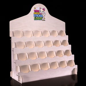 Sticker Display Stand – Countertop 24-Pocket Wooden Rack, 4 Tier Shelf for Retail, Craft Fair Tables, Vendor Display, Pop Up Shop