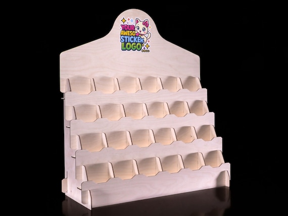 Sticker Display Stand – Countertop 24-Pocket Wooden Rack, 4 Tier Shelf for Retail, Craft Fair Tables, Vendor Display, Pop Up Shop
