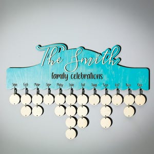 Celebrations Calendar, Birthday Calendar, Family Calendar Reminder, Family Birthday Board, Family Birthdays and Celebrations Board Sign
