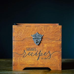 Recipe box with recipe card dividers, personalized wooden gift for bridal showers