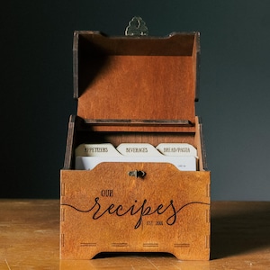 Vintage receptendoos - gepersonaliseerde receptenhouder voor 4 x 6 en 5 x 7 receptenkaarten, aangepaste houten receptenopberger