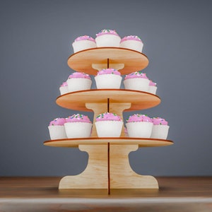 Soporte para cupcakes de 3 niveles, centro de mesa para baby shower, expositor redondo de madera para cupcakes, torre de cupcakes para dulces y barra de dulces.