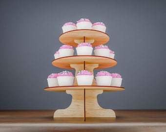 Wedding Cupcake Stand, Baby Shower Cake Stand, Round Wood Cupcake Display, Collapsible Cupcake Tower, Treat Stand for Candy Buffet and Bar