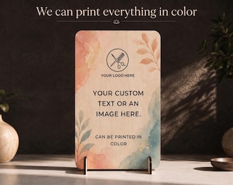 Custom Text Sign, Small Wooden Desk Plaque for Business Logo, Table Price List & Counter Display, Arched Airbnb Boutique Sign