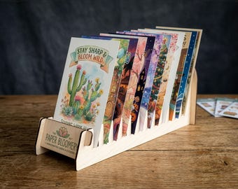 Greeting Card Display Stand, 12 Slot Wooden Postcard Rack, Craft Show Tabletop Brochure Holder
