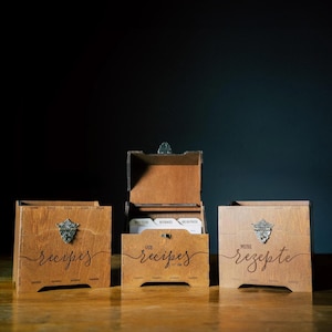 Custom Wooden Recipe Box With Dividers 4x6, Personalized Box for Recipe Cards, Bridal Shower Recipe Card Box