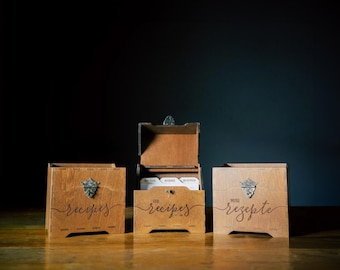 Custom Wooden Recipe Box With Dividers 4x6, Personalized Box for Recipe Cards, Bridal Shower Recipe Card Box